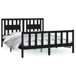vidaXL Massivholzbett mit Kopfteil Schwarz Kiefer 150x200 cm