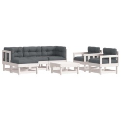 vidaXL 7-tlg. Garten-Lounge-Set mit Kissen Weiß Massivholz