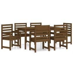 vidaXL 7-tlg. Garten-Essgruppe Honigbraun Massivholz Kiefer