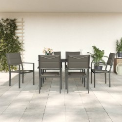 vidaXL 7-tlg. Garten-Essgruppe Schwarz Stahl und Textilene