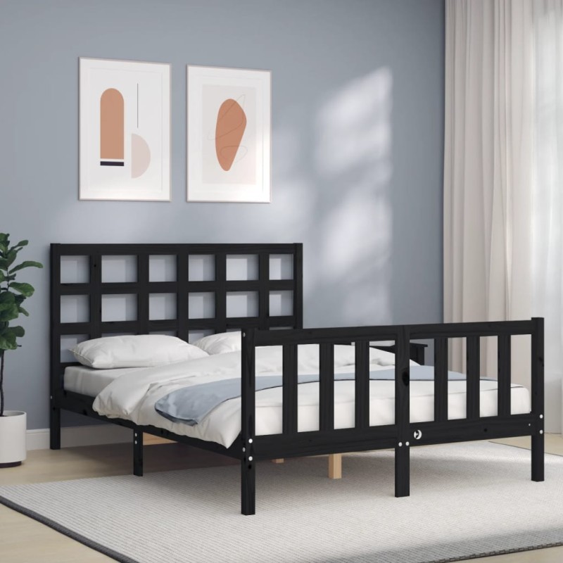 vidaXL Massivholzbett mit Kopfteil Schwarz 140x200 cm vidaXL Massivholzbett mit Kopfteil Schwarz 140x200 cm