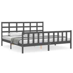 vidaXL Massivholzbett mit Kopfteil Grau 200x200 cm