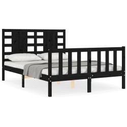 vidaXL Massivholzbett mit Kopfteil Schwarz 140x200 cm