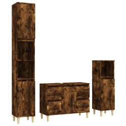 vidaXL 3-tlg. Badmöbel-Set Räuchereiche Holzwerkstoff