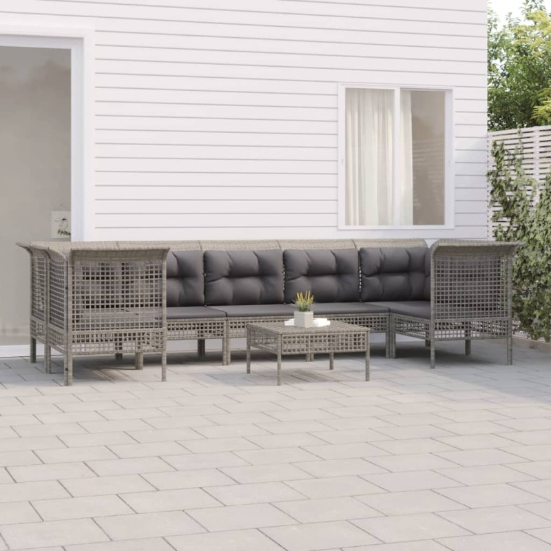 vidaXL 8-tlg. Garten-Lounge-Set mit Kissen Grau Poly Rattan vidaXL 8-tlg. Garten-Lounge-Set mit Kissen Grau Poly Rattan