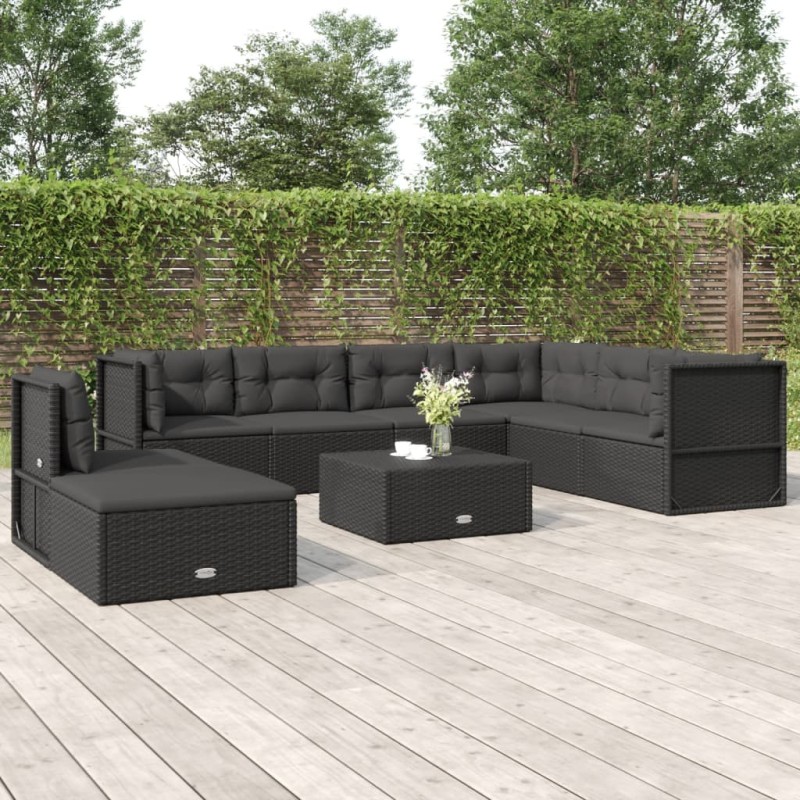 vidaXL 8-tlg. Garten-Lounge-Set mit Kissen Schwarz Poly Rattan vidaXL 8-tlg. Garten-Lounge-Set mit Kissen Schwarz Poly Rattan