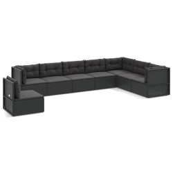 vidaXL 8-tlg. Garten-Lounge-Set mit Kissen Schwarz Poly Rattan