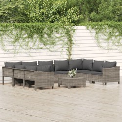 vidaXL 10-tlg. Garten-Lounge-Set mit Kissen Grau Poly Rattan
