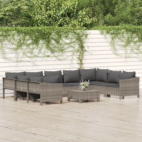 vidaXL 10-tlg. Garten-Lounge-Set mit Kissen Grau Poly Rattan