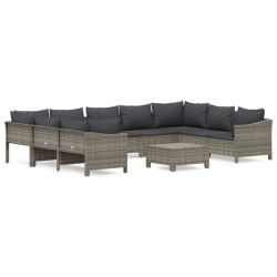 vidaXL 10-tlg. Garten-Lounge-Set mit Kissen Grau Poly Rattan