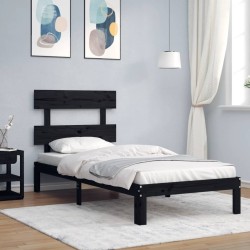 vidaXL Massivholzbett mit Kopfteil Schwarz 100x200 cm