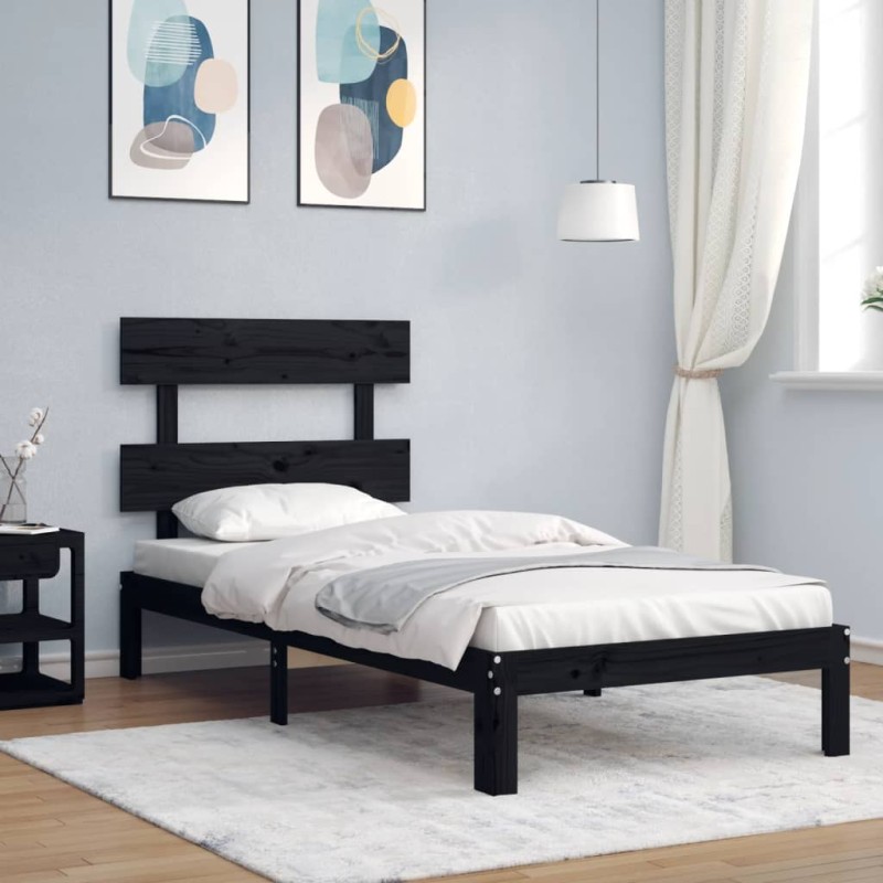 vidaXL Massivholzbett mit Kopfteil Schwarz 100x200 cm vidaXL Massivholzbett mit Kopfteil Schwarz 100x200 cm