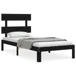 vidaXL Massivholzbett mit Kopfteil Schwarz 100x200 cm