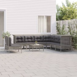 vidaXL 11-tlg. Garten-Lounge-Set mit Kissen Grau Poly Rattan