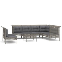 vidaXL 11-tlg. Garten-Lounge-Set mit Kissen Grau Poly Rattan