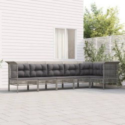 vidaXL 6-tlg. Garten-Lounge-Set mit Kissen Grau Poly Rattan