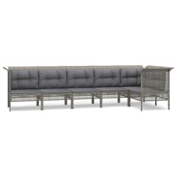 vidaXL 6-tlg. Garten-Lounge-Set mit Kissen Grau Poly Rattan
