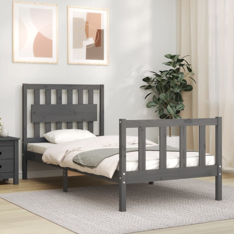 vidaXL Massivholzbett mit Kopfteil Grau vidaXL Massivholzbett mit Kopfteil Grau