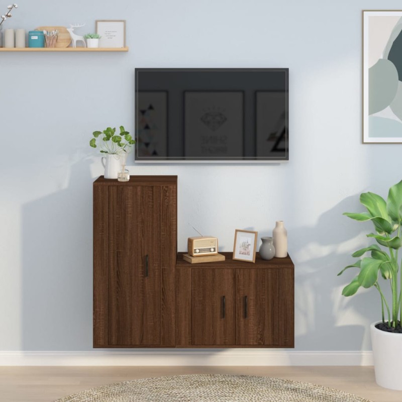 vidaXL 2-tlg. TV-Schrank-Set Braun Eichen-Optik Holzwerkstoff vidaXL 2-tlg. TV-Schrank-Set Braun Eichen-Optik Holzwerkstoff