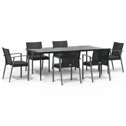 vidaXL 7-tlg. Garten-Essgruppe mit Kissen Poly Rattan und Stahl