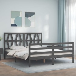 vidaXL Massivholzbett mit Kopfteil Grau 160x200 cm