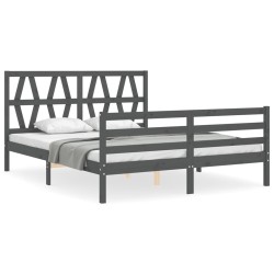 vidaXL Massivholzbett mit Kopfteil Grau 160x200 cm