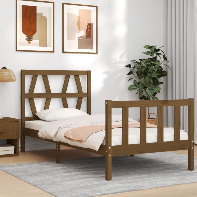 vidaXL Massivholzbett mit Kopfteil Honigbraun 100x200 cm vidaXL Massivholzbett mit Kopfteil Honigbraun 100x200 cm