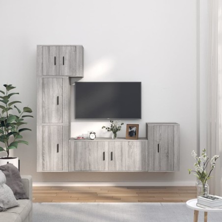 vidaXL 5-tlg. TV-Schrank-Set Grau Sonoma Holzwerkstoff