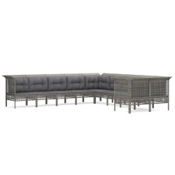 vidaXL 10-tlg. Garten-Lounge-Set mit Kissen Grau Poly Rattan