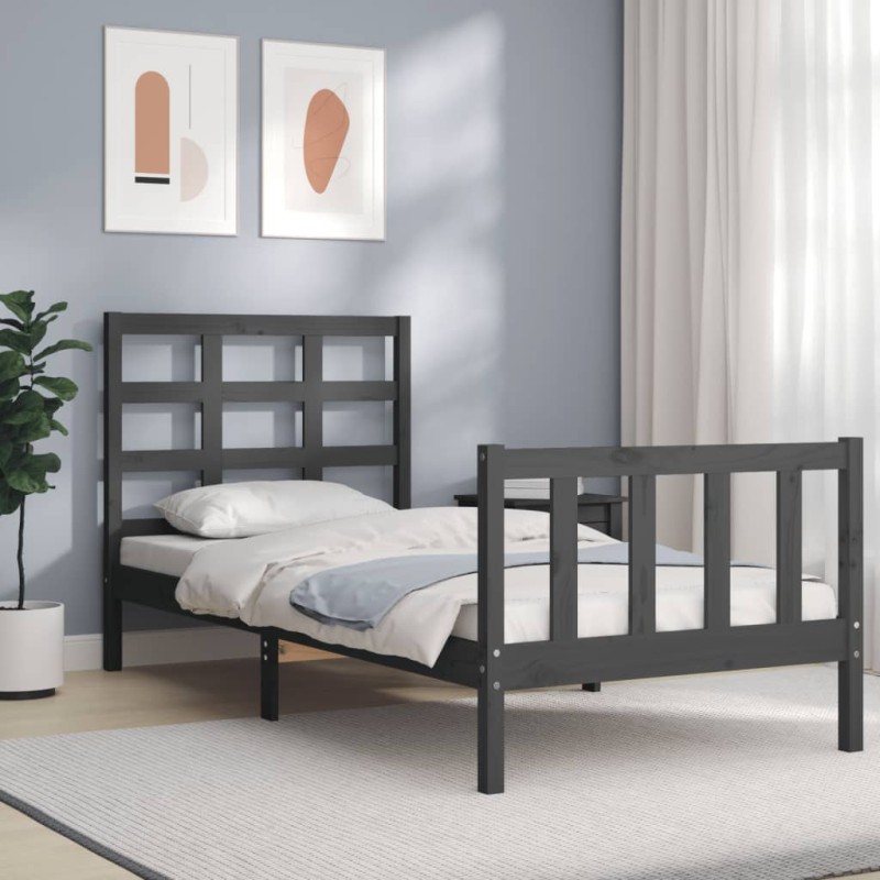 vidaXL Bettgestell mit Kopfteil Grau 90x190 cm Massivholz vidaXL Bettgestell mit Kopfteil Grau 90x190 cm Massivholz