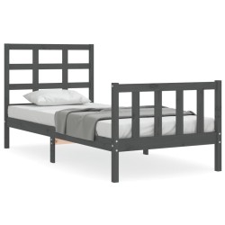 vidaXL Bettgestell mit Kopfteil Grau 90x190 cm Massivholz