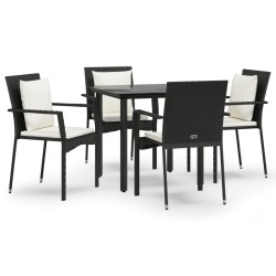 vidaXL 5-tlg. Garten-Essgruppe mit Kissen Schwarz Poly Rattan