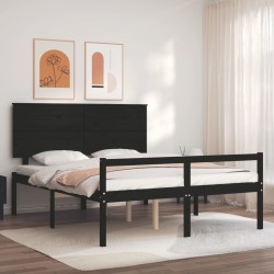 vidaXL Massivholzbett mit Kopfteil Schwarz