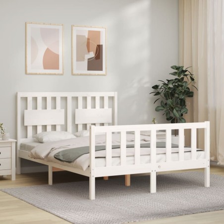 vidaXL Massivholzbett mit Kopfteil Weiß 140x200 cm