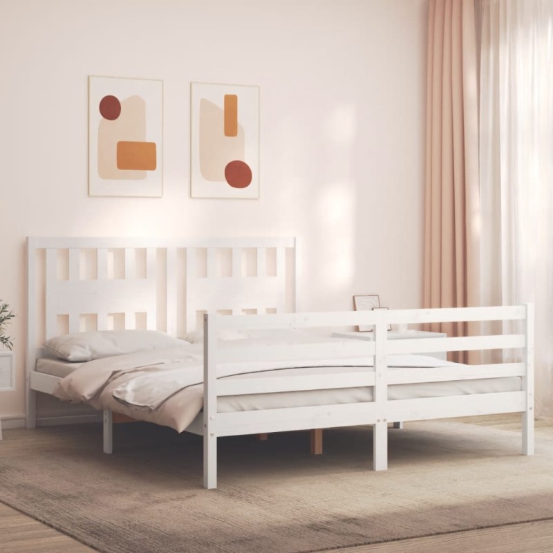 vidaXL Massivholzbett mit Kopfteil Weiß 160x200 cm vidaXL Massivholzbett mit Kopfteil Weiß 160x200 cm
