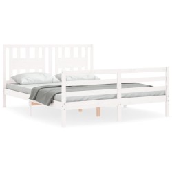vidaXL Massivholzbett mit Kopfteil Weiß 160x200 cm