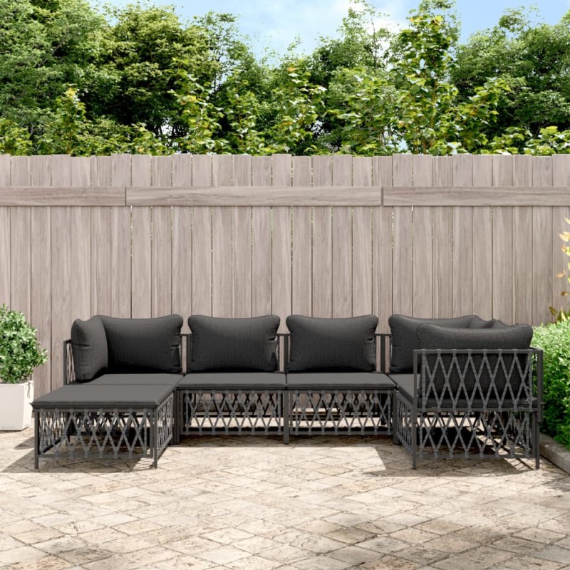 vidaXL 6-tlg. Garten-Lounge-Set mit Kissen Anthrazit Stahl vidaXL 6-tlg. Garten-Lounge-Set mit Kissen Anthrazit Stahl
