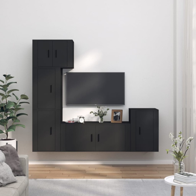 vidaXL 5-tlg. TV-Schrank-Set Schwarz Holzwerkstoff vidaXL 5-tlg. TV-Schrank-Set Schwarz Holzwerkstoff