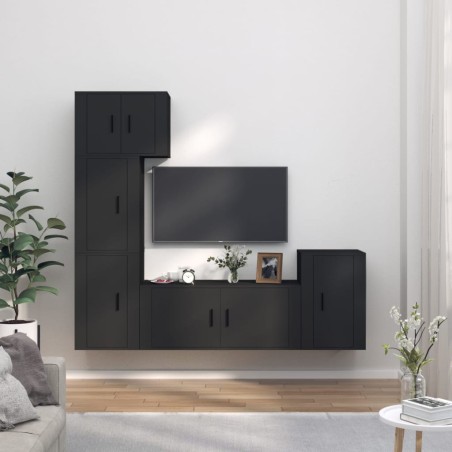 vidaXL 5-tlg. TV-Schrank-Set Schwarz Holzwerkstoff