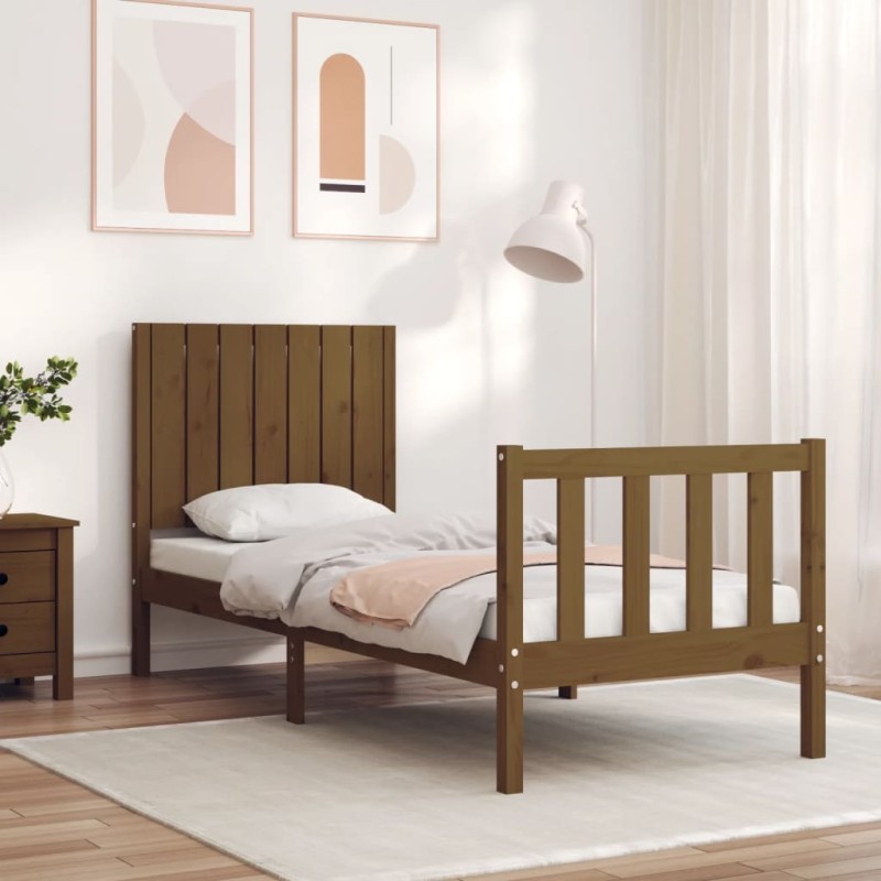 vidaXL Massivholzbett mit Kopfteil Honigbraun vidaXL Massivholzbett mit Kopfteil Honigbraun