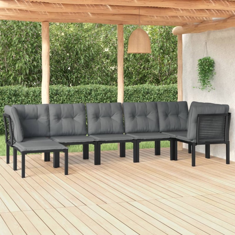 vidaXL 7-tlg. Garten-Lounge-Set Schwarz und Grau Poly Rattan vidaXL 7-tlg. Garten-Lounge-Set Schwarz und Grau Poly Rattan