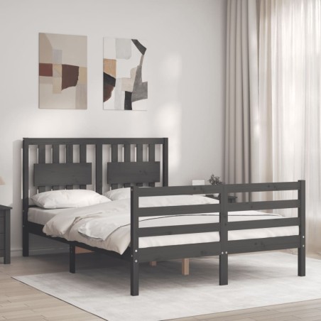 vidaXL Massivholzbett mit Kopfteil Grau 140x190 cm