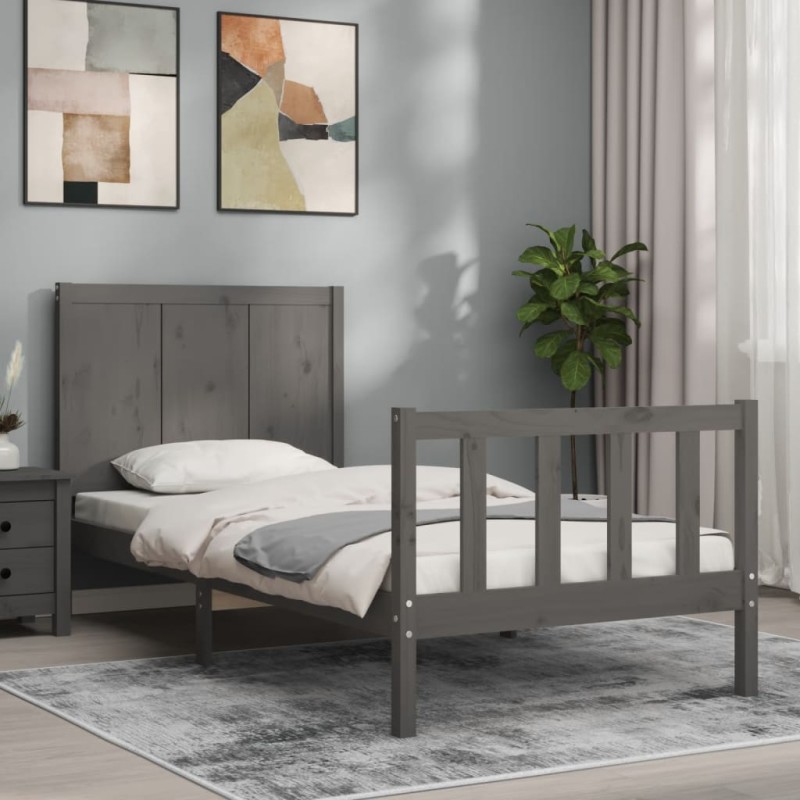 vidaXL Massivholzbett mit Kopfteil Grau 90x200 cm vidaXL Massivholzbett mit Kopfteil Grau 90x200 cm