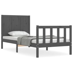 vidaXL Massivholzbett mit Kopfteil Grau 90x200 cm