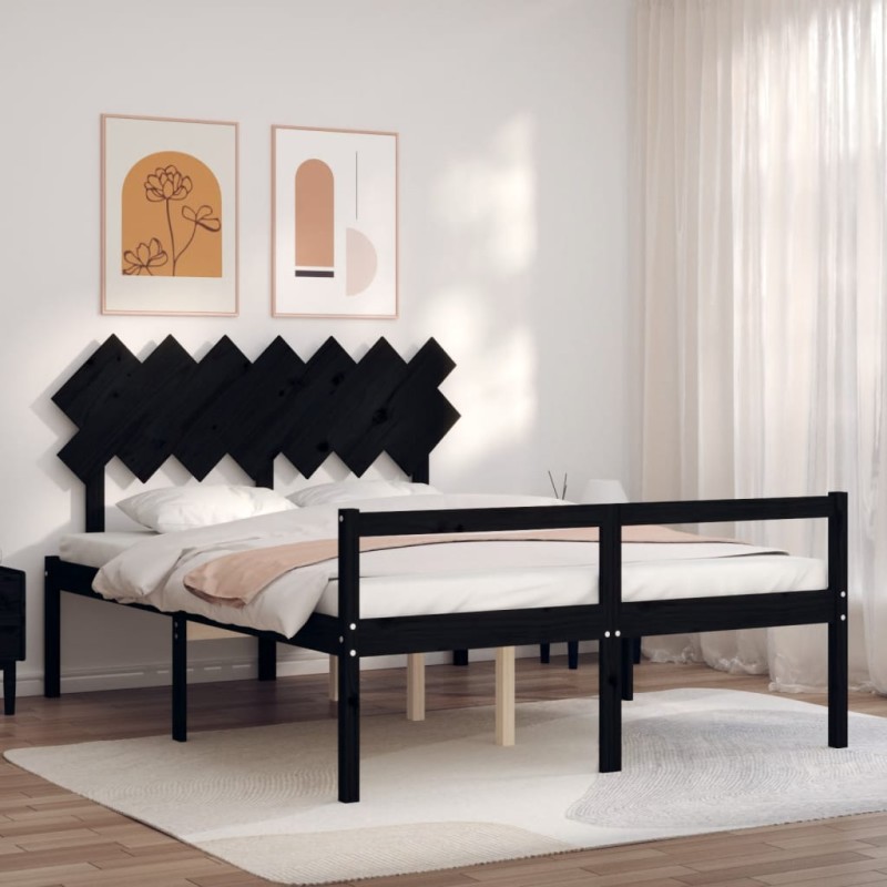 vidaXL Massivholzbett mit Kopfteil Schwarz 140x200 cm vidaXL Massivholzbett mit Kopfteil Schwarz 140x200 cm