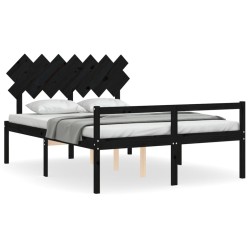 vidaXL Massivholzbett mit Kopfteil Schwarz 140x200 cm