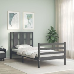 vidaXL Massivholzbett mit Kopfteil Grau 90x200 cm