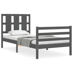 vidaXL Massivholzbett mit Kopfteil Grau 90x200 cm