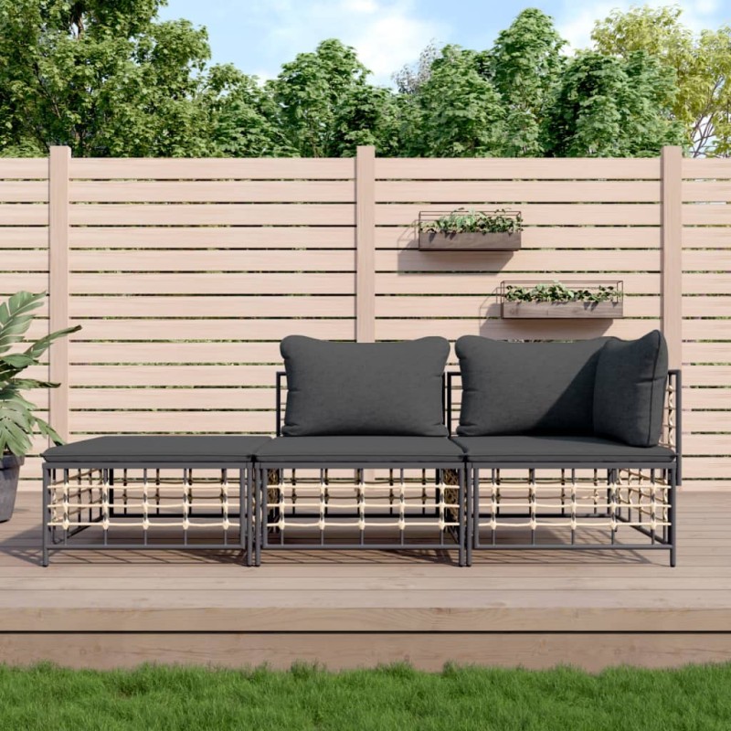 vidaXL 3-tlg. Garten-Lounge-Set mit Kissen Anthrazit Poly Rattan vidaXL 3-tlg. Garten-Lounge-Set mit Kissen Anthrazit Poly Rattan
