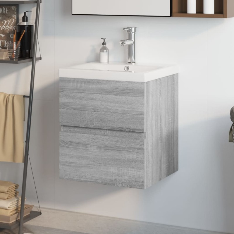 vidaXL Waschbeckenschrank mit Einbaubecken Grau Sonoma Holzwerkstoff vidaXL Waschbeckenschrank mit Einbaubecken Grau Sonoma Holzwerkstoff